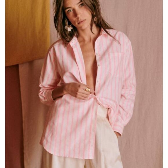 Sezane Tops - Sézane Max pink/white striped button down shirt sz 36 (US 4)